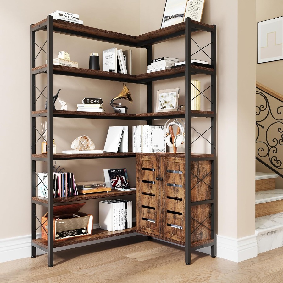 Storage & Organization - رف كتب زاوي بستة أرفف لغرفة