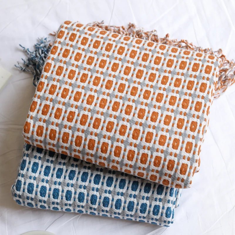 Boho Throw Blanket Fringe - بطانية منسوجة بنقشة جاكار هندسية، بطانية